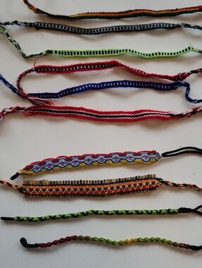 10 Handmade Colorful Woven Braided Friendship Bracelets - Assorted Colors
